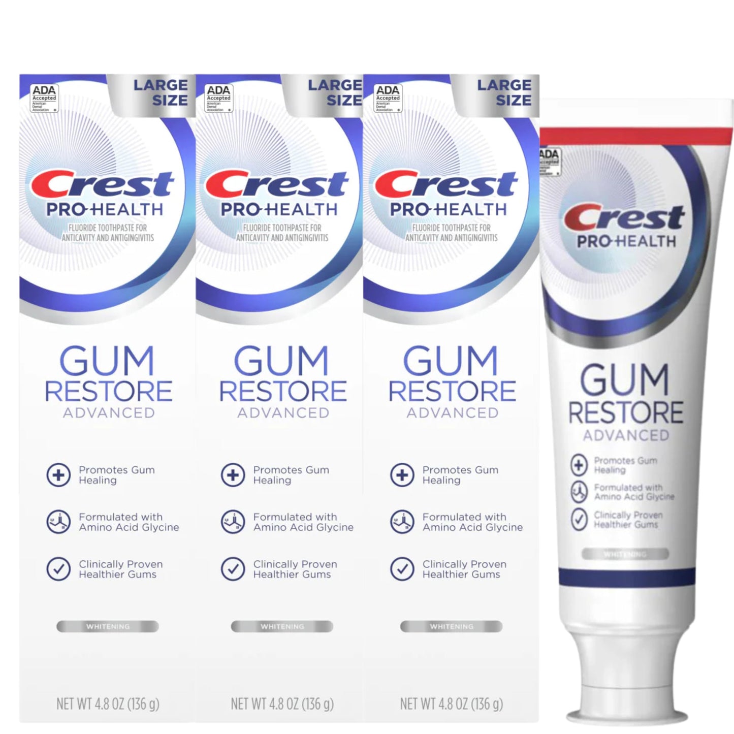Crest Pro-Health Advanced Gum Care Toothpaste, Whitening, 4.8 Oz Large Size (Pack of 3)