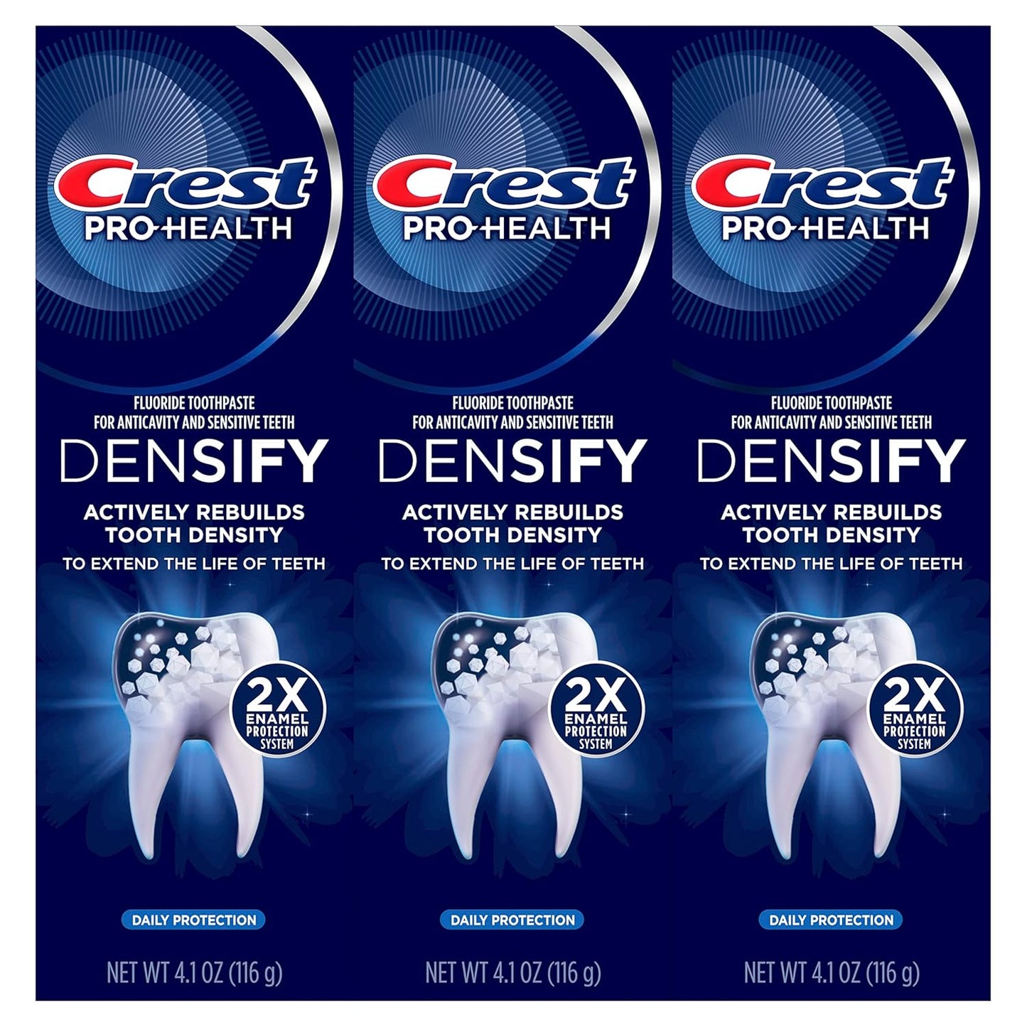 Crest Pro-Health Densify Toothpaste, Daily Fluoride Protection for Sensitive Teeth, 4.1 Oz (Pack of 3)