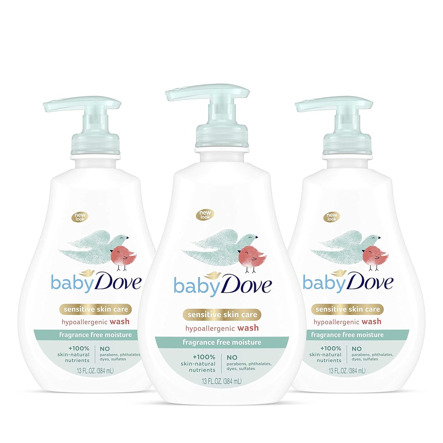Dove Tip to Toe Baby Body Wash For Baby's Sensitive Skin Sensitive Moisture Washes Away Bacteria, Fragrance-Free and Hypoallergenic Baby Soap, 13 Fl Oz (Pack of 3)