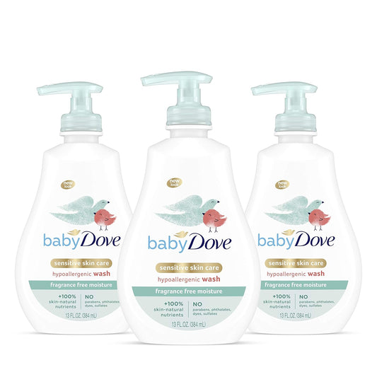 Dove Tip to Toe Baby Body Wash For Baby's Sensitive Skin Sensitive Moisture Washes Away Bacteria, Fragrance-Free and Hypoallergenic Baby Soap, 13 Fl Oz (Pack of 3)